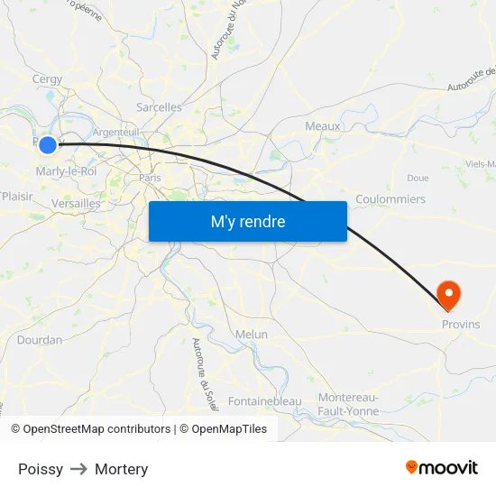 Poissy to Mortery map