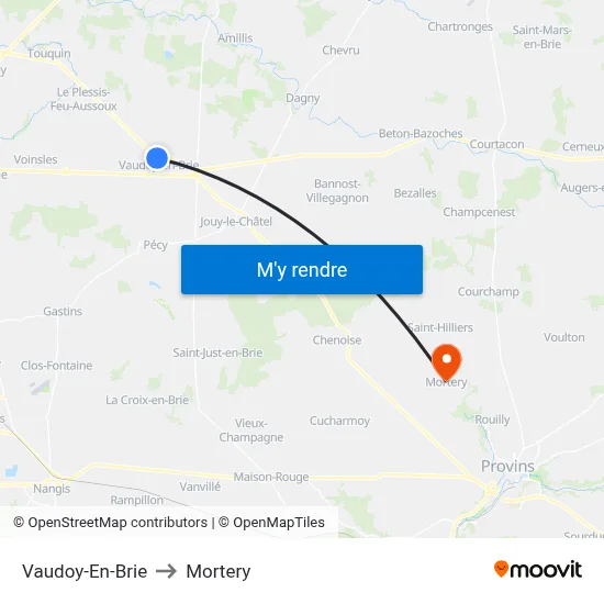 Vaudoy-En-Brie to Mortery map