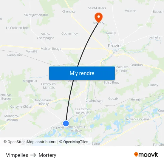Vimpelles to Mortery map