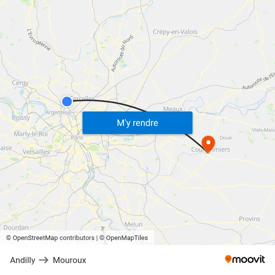 Andilly to Mouroux map