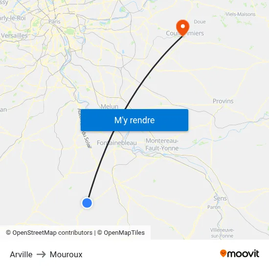 Arville to Mouroux map