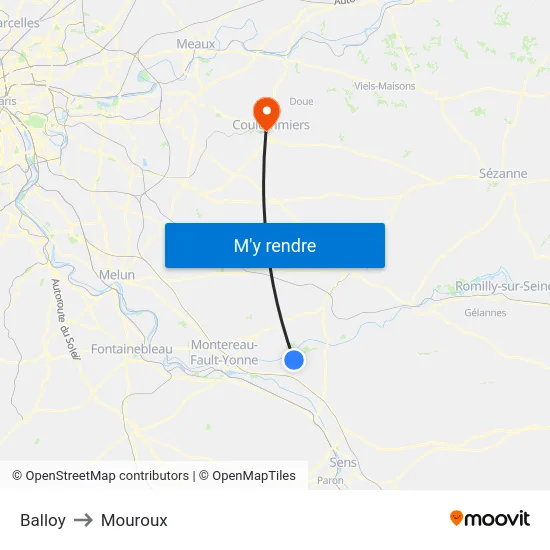 Balloy to Mouroux map