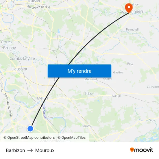 Barbizon to Mouroux map