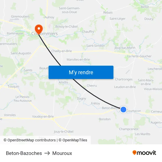 Beton-Bazoches to Mouroux map