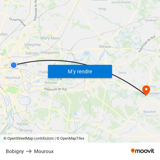 Bobigny to Mouroux map
