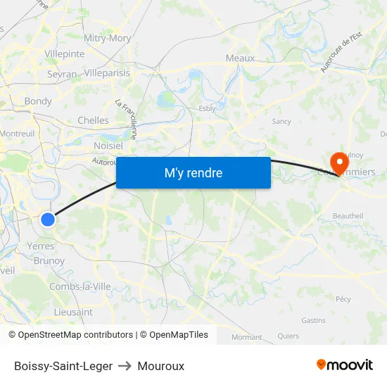 Boissy-Saint-Leger to Mouroux map