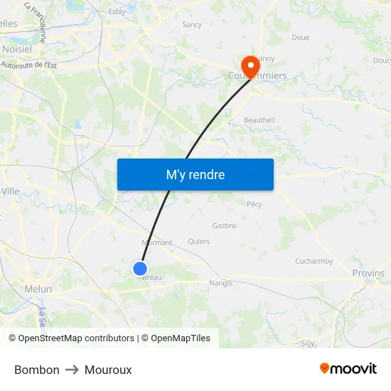 Bombon to Mouroux map