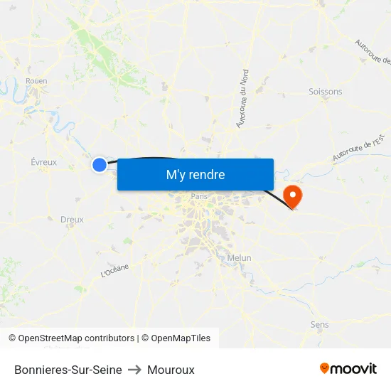 Bonnieres-Sur-Seine to Mouroux map