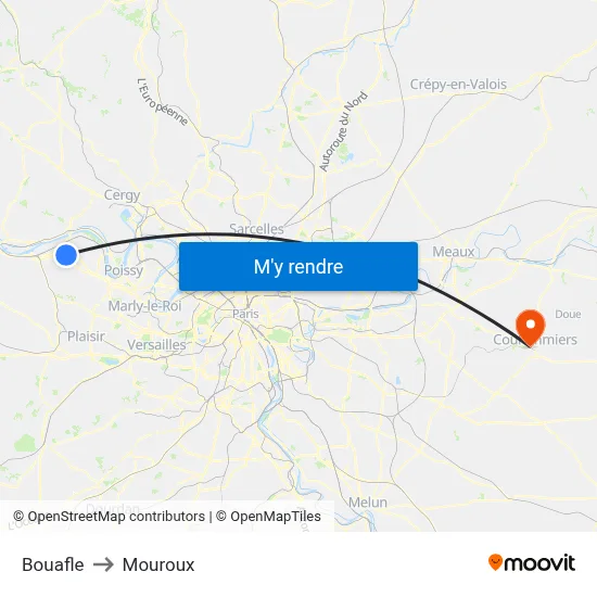 Bouafle to Mouroux map