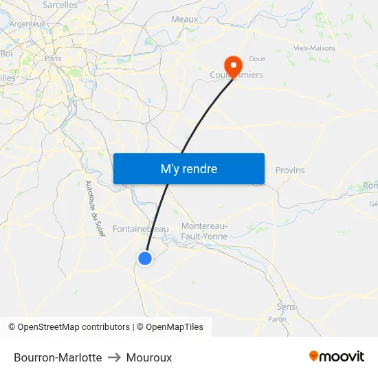 Bourron-Marlotte to Mouroux map