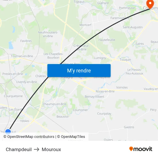 Champdeuil to Mouroux map