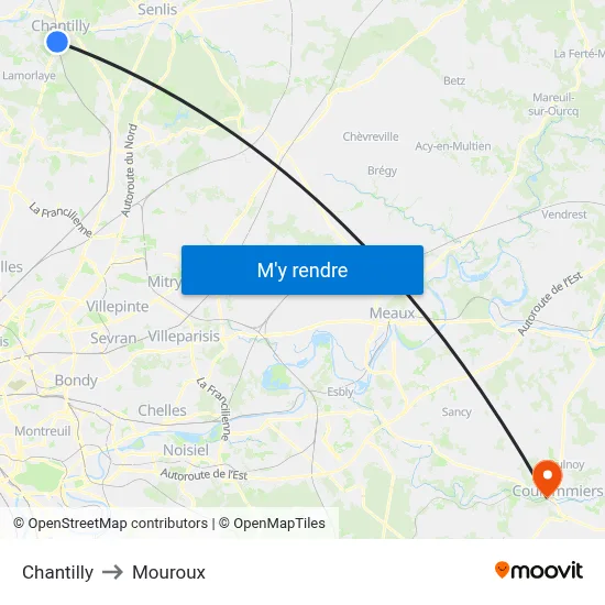 Chantilly to Mouroux map