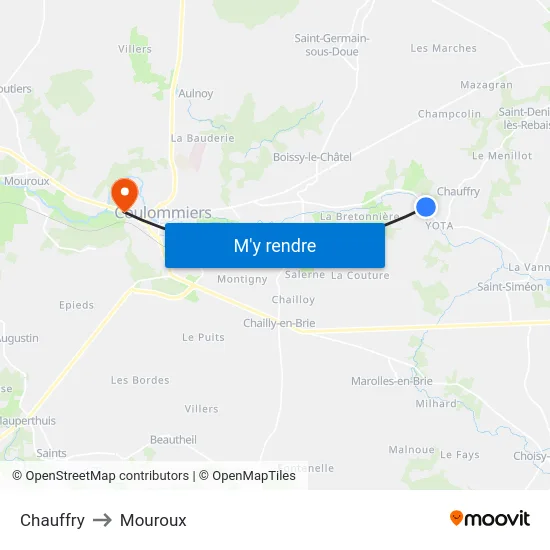 Chauffry to Mouroux map