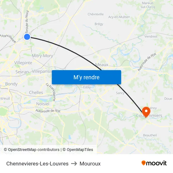 Chennevieres-Les-Louvres to Mouroux map