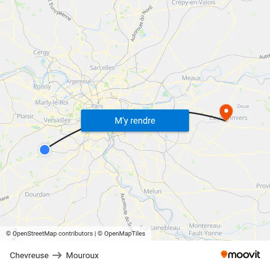 Chevreuse to Mouroux map