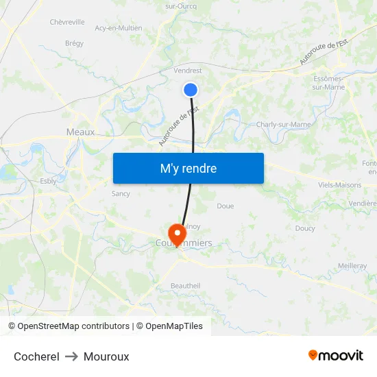 Cocherel to Mouroux map