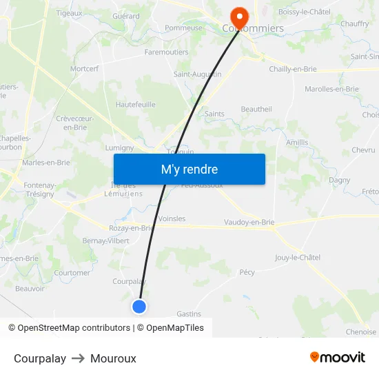 Courpalay to Mouroux map