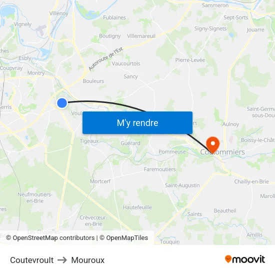 Coutevroult to Mouroux map