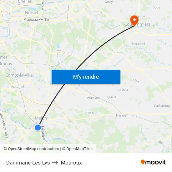 Dammarie-Les-Lys to Mouroux map
