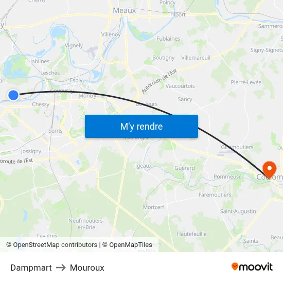 Dampmart to Mouroux map