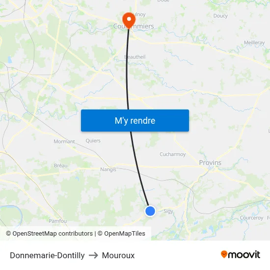 Donnemarie-Dontilly to Mouroux map