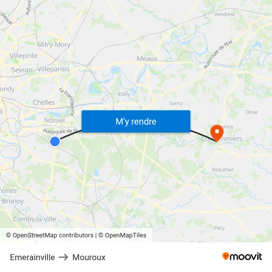Emerainville to Mouroux map