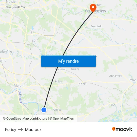 Fericy to Mouroux map