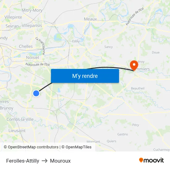 Ferolles-Attilly to Mouroux map