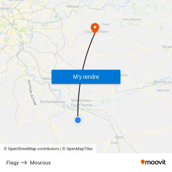 Flagy to Mouroux map