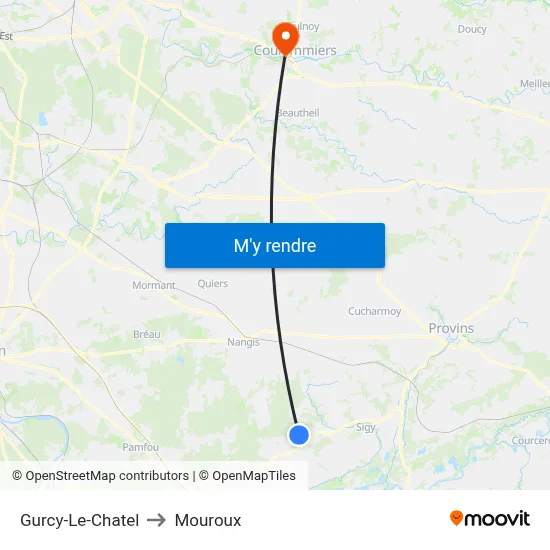 Gurcy-Le-Chatel to Mouroux map