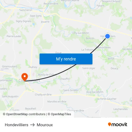 Hondevilliers to Mouroux map