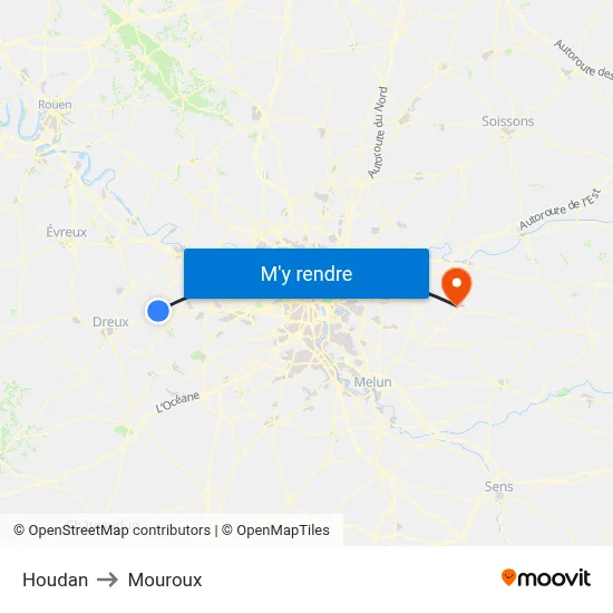 Houdan to Mouroux map