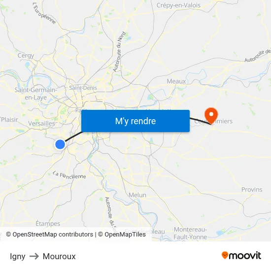 Igny to Mouroux map