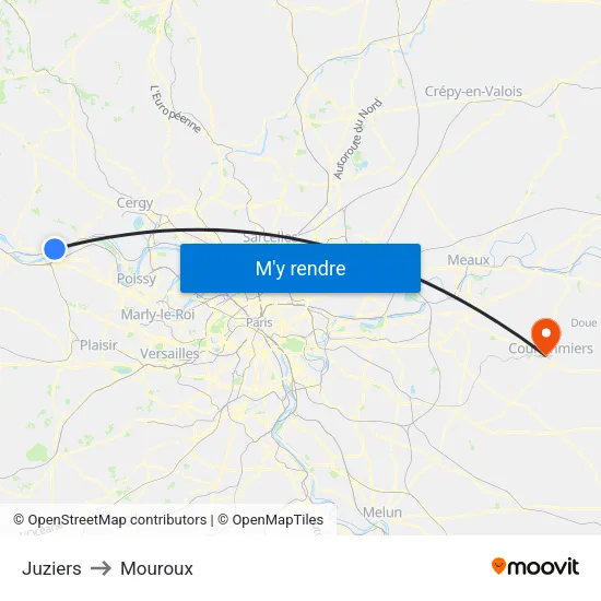 Juziers to Mouroux map