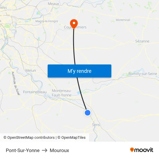 Pont-Sur-Yonne to Mouroux map
