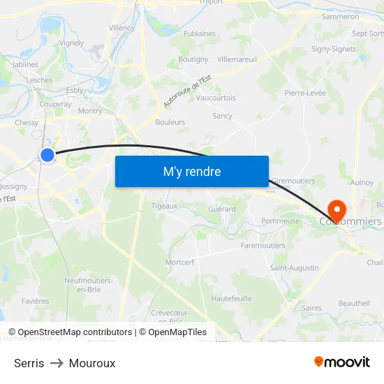 Serris to Mouroux map