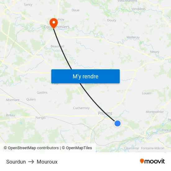 Sourdun to Mouroux map