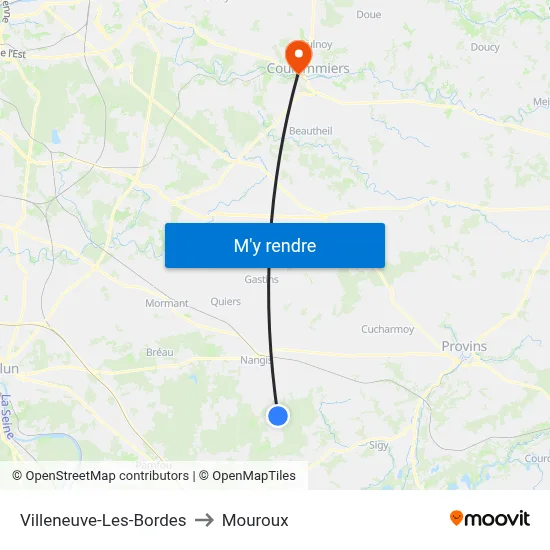 Villeneuve-Les-Bordes to Mouroux map