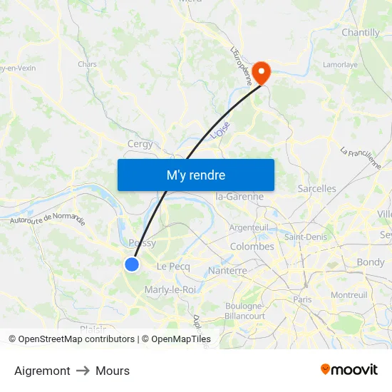 Aigremont to Mours map