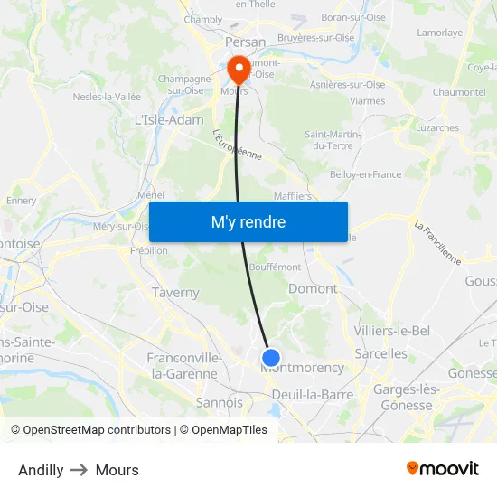 Andilly to Mours map