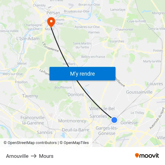 Arnouville to Mours map
