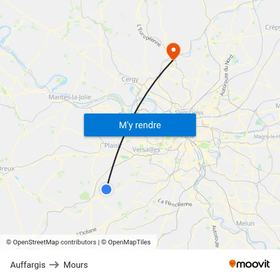 Auffargis to Mours map