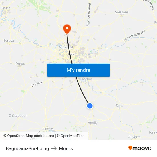 Bagneaux-Sur-Loing to Mours map