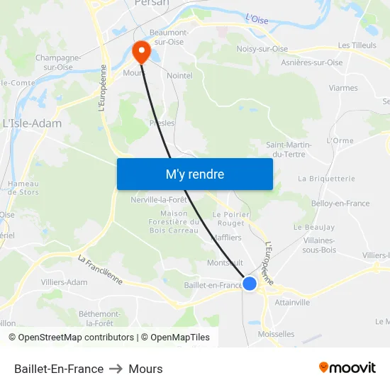 Baillet-En-France to Mours map