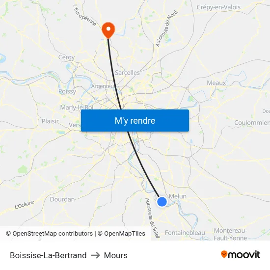 Boissise-La-Bertrand to Mours map