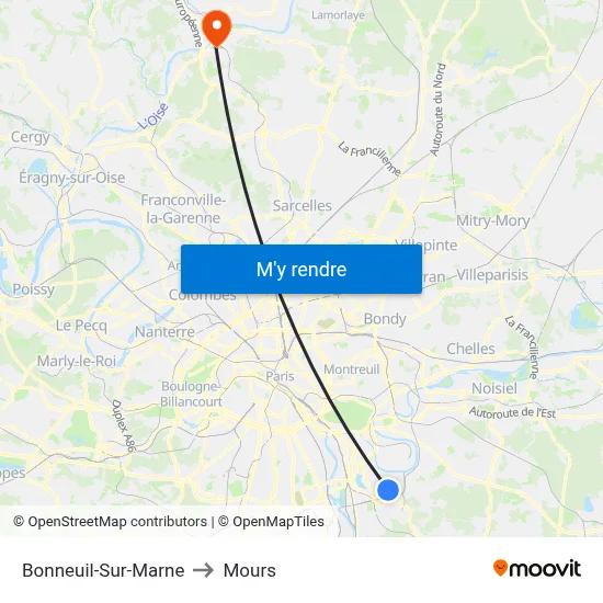 Bonneuil-Sur-Marne to Mours map