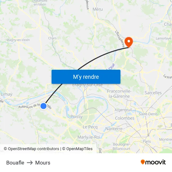 Bouafle to Mours map