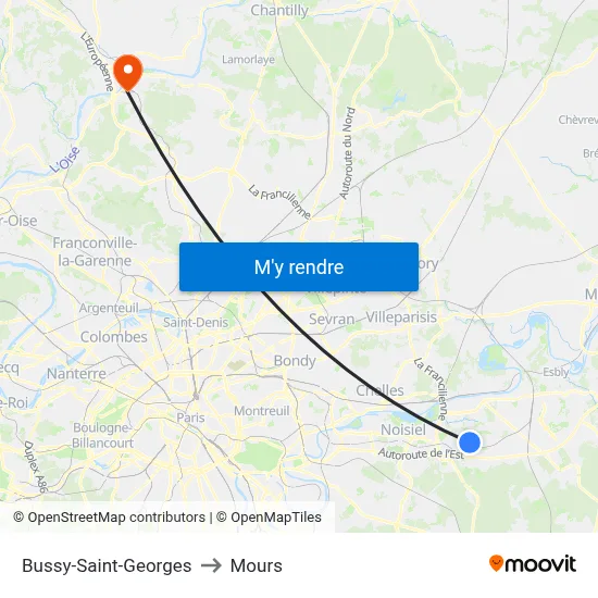 Bussy-Saint-Georges to Mours map