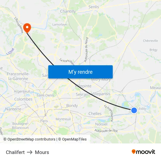 Chalifert to Mours map