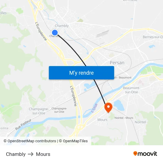 Chambly to Mours map